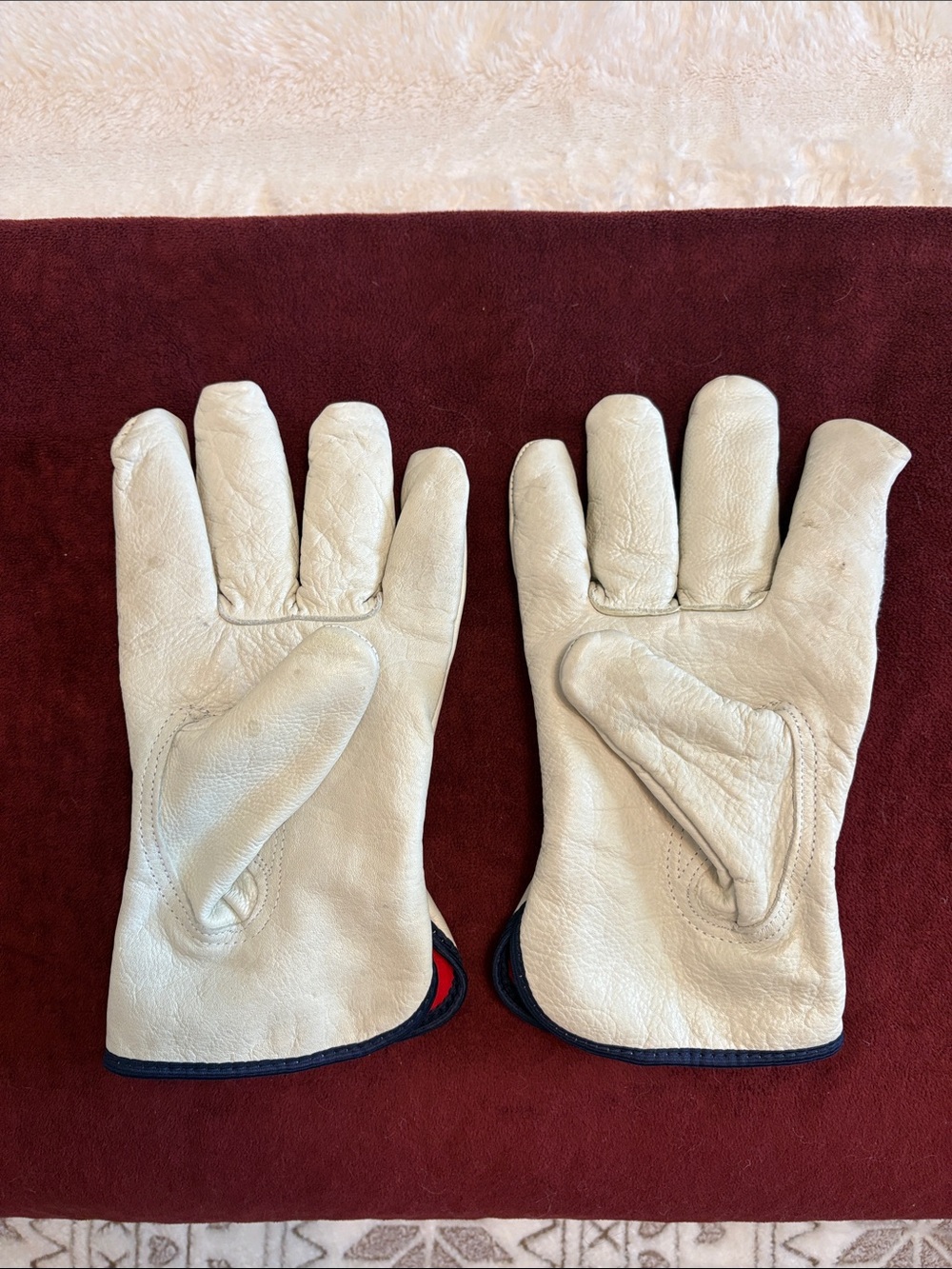 Men's White Cow Hide Leather Driver Work Gloves with  in Cream - Durable Comfort